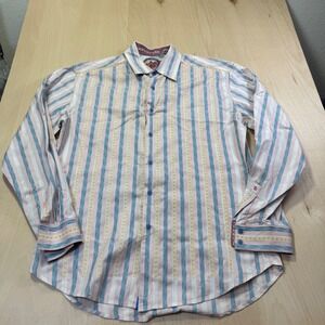 Robert Graham Mens 2XL Long Sleeve Button Down Pink Blue Stripe Flip Cuff
